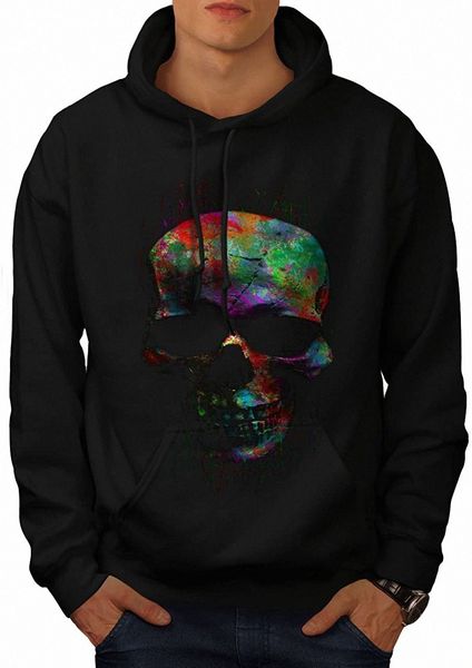 

wellcoda paint skull mask art mens hoodie, scary hooded sweatshirt a7gs#, Black