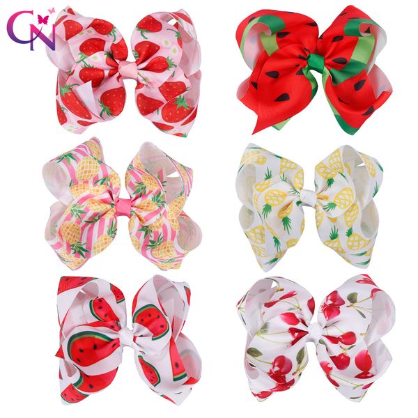 

5 pieces/lot 7" fruit hair bows with hair clips for girls kids watermelon pineapple ribbon knot jumbo bows hair accessories y200710, Slivery;white