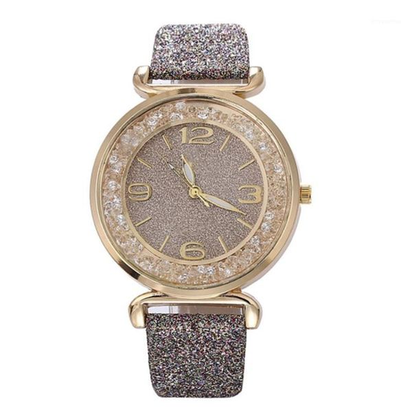 

crystal leather watch strap ladies watch gift fashion casual alloy quartz women white/black/gold/coffee/gray1, Slivery;brown