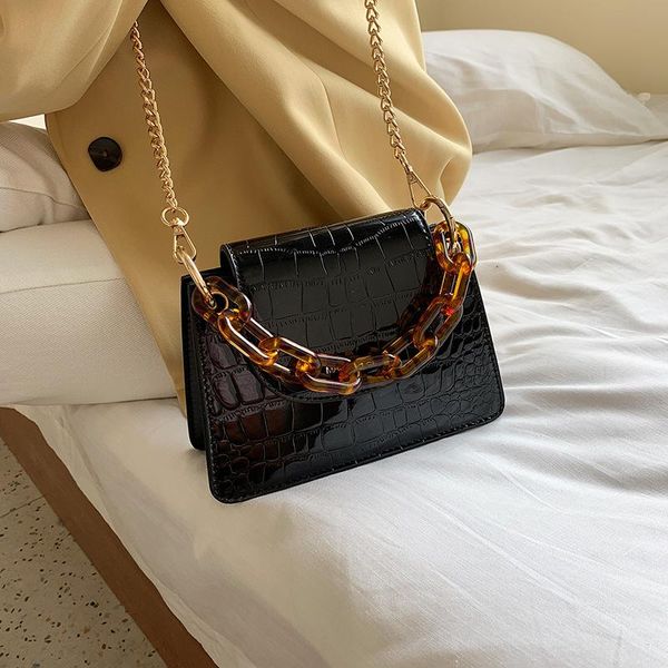 

2020 new famous fashion vintage crossbody bag crocodile pattern women handbag chain acrylic strap simple shoulder messenger bag