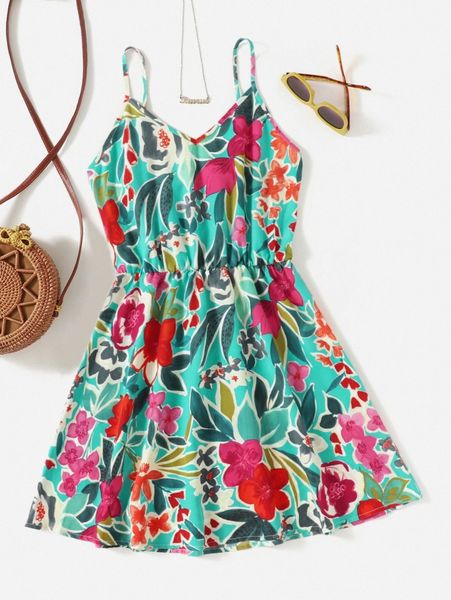 

floral print cami dress u8za#, Black;gray