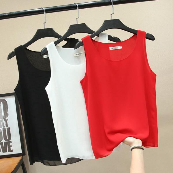 

fashion brand sleeveless women's blouse 2020 summer new chiffon shirt sheer o-neck casual blouse plus size 4xl loose female, White