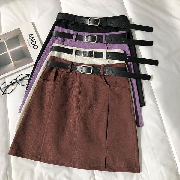 

202 early spring new female korean version of solid color retro high waist anti-failure bag hip skirt with belt tide, Black