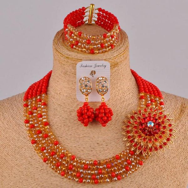 

opaque red champange gold ab crystal bead necklace african set nigerian wedding set costume african jewelry 5sz, Silver