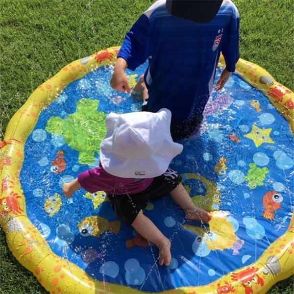 100 cm Baby Summer Esternal Giochi d'acqua Giochi d'acqua Mat Prato Gonfiabile Beach Sprinkler Cuscino Divertente Giocattoli Cool Giocattoli regalo per bambini Bambini LJ201114