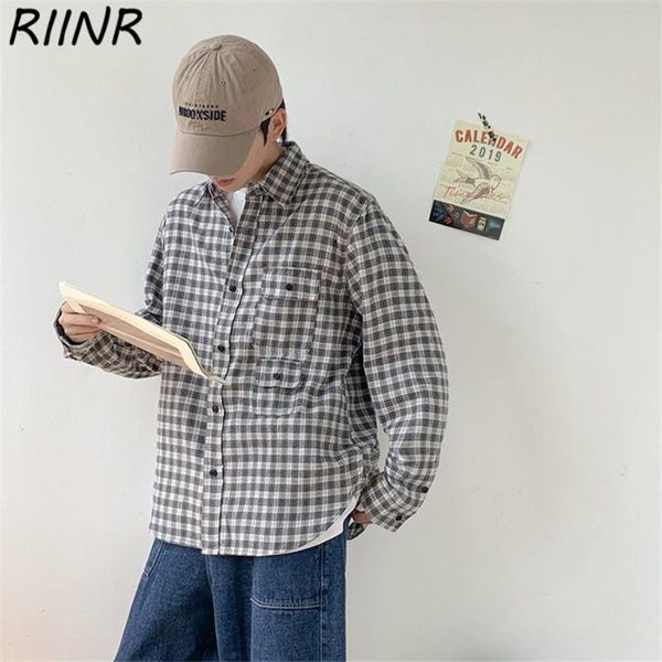 

riinr spring and autumn men's long-sleeved casual loose plaid shirt -2xl, White;black