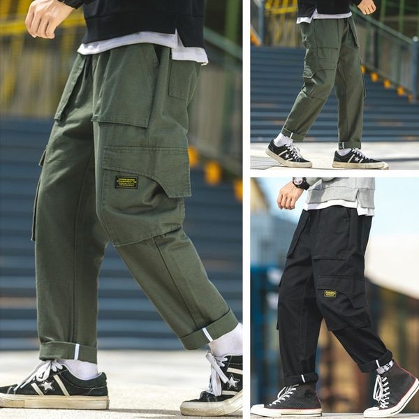 

lianxu одежда 2020 новые комбинезоны брюки брюки свободные прямые трубки комбинезон мужской моды мульти карманный красивый открытый мужские, Blue