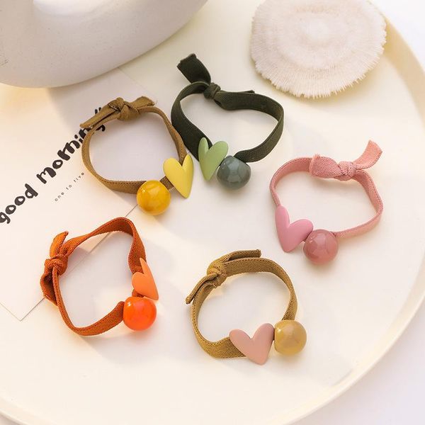 

2020 korean students new sweet heart acrylic ball knotted elastic hair bands for women fashion hair ponytail holder scrunchies1, Slivery;white