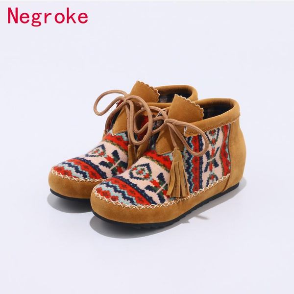 

fashion nation style knitted women boots female flat heels ankle boots woman vintage autumn winter lace-up plus size 43, Black