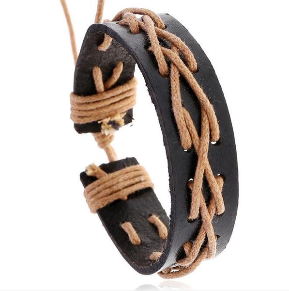 

man woman bracelet 16mm genuine leather bracelet black brown adjustable cowhide wax thread nightclub hip hop bracelet