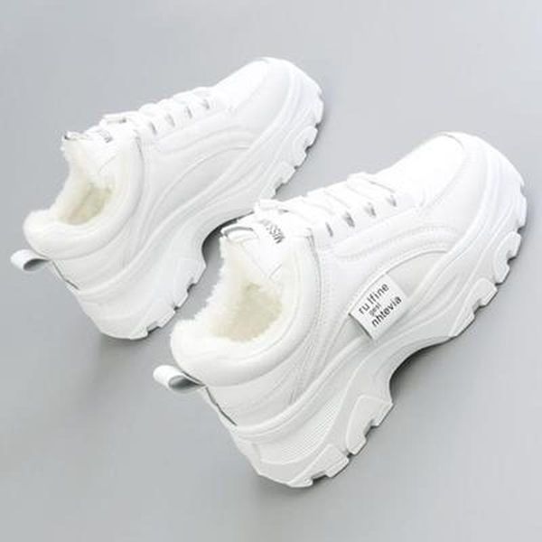 

boots women's casual sneakers winter plush fur warm platform ankle comfortable female lacing running shoes footwear botas mujer, Black