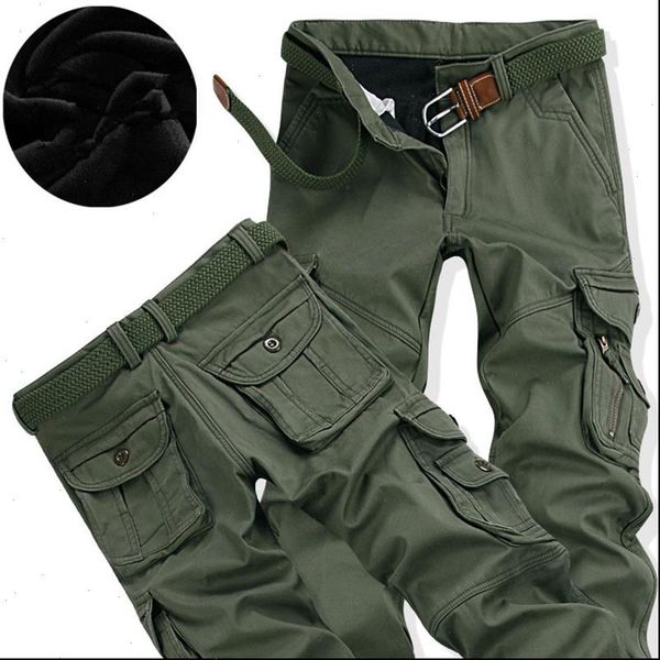 

mens cargo pants winter thick warm pant full length multi pocket casual military baggy jogger tactical trousers plus size 28 40, Black