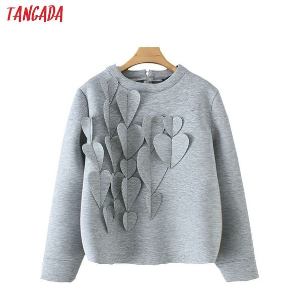 

tangada women hearts appliques sweatshirts oversize long sleeve back zipper o neck gray pullovers casual female yd185 201102, Black