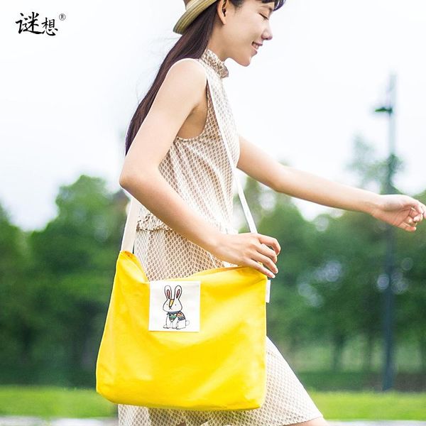 

yile new solid cotton canvas messenger bag single cross body strap cartoon print small animal 11 colors to choose from