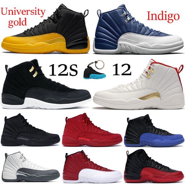 

university gold indigo jumpman 12s 12 basketball shoes reverse taxi fiba white dark grey bulls sneakers gym red men running trainers
