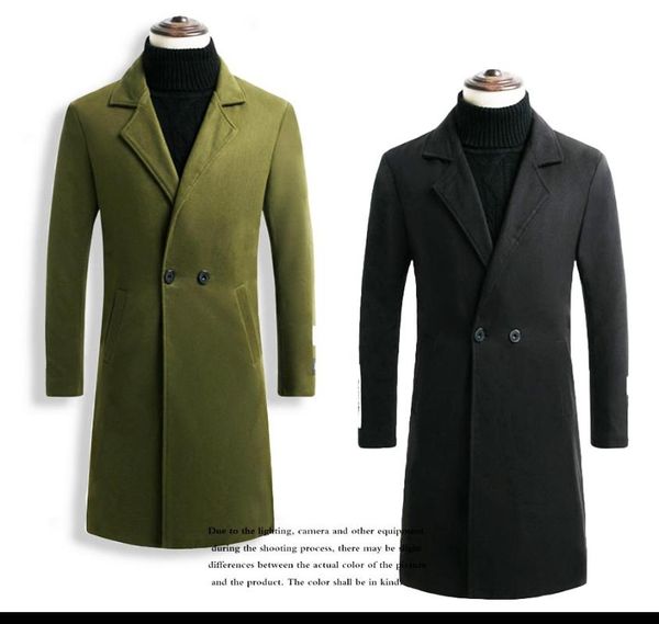 

men's wool & blends long woolen coat male warm button winter fashion casual l030, Black
