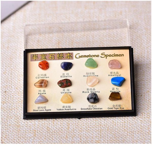 

1set natural crystal stone rock mineral specimen teaching specimens jaspery gift box healing stone gifts for qyljoc, Black