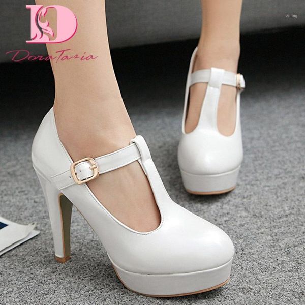 

dress shoes doratasia 2021 high heels big size 48 spring summer platform t-strap women pumps1, Black