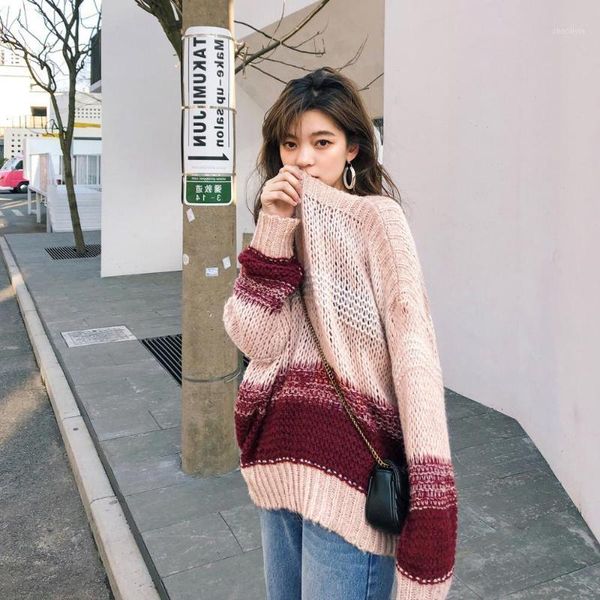 

yomisma 2020 new women sweater autumn korean version trend stripes wild hollow thin mohair knit pullover women loose coat1, White;black