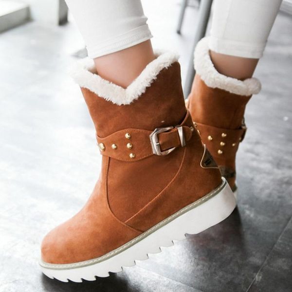 

women boots winter warm snow boots women faux suede ankle for female winter shoes botas mujer plush shoes woman 2020, Black