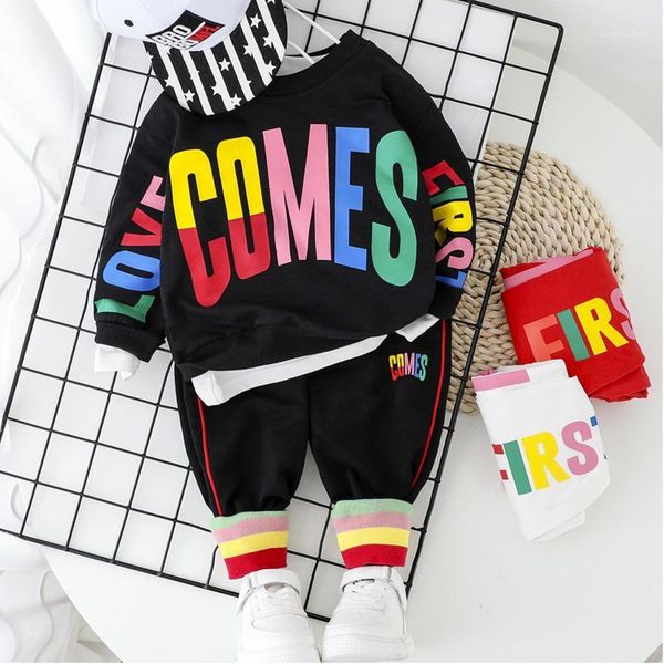 

children cotton clothes spring autumn baby boy girl letter printed t shirt pants 2pcs/sets infant kid fashion toddler tracksuits1, White