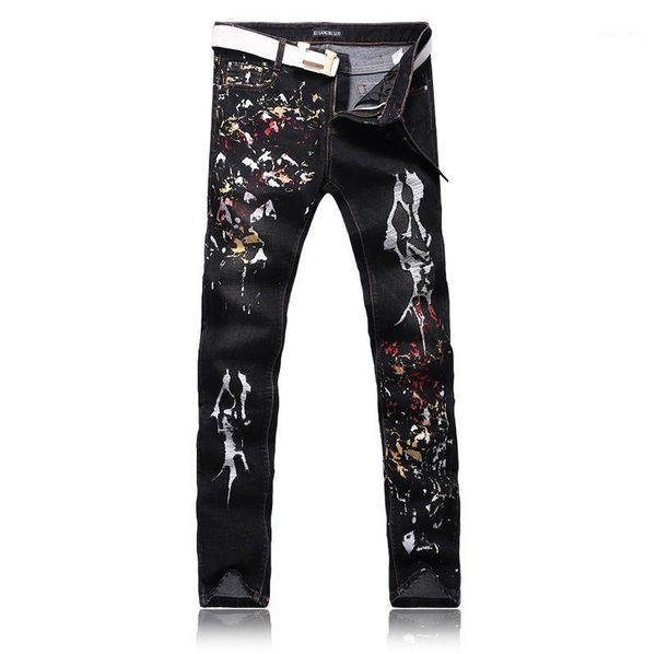 

28-38 2020 new men clothing gd hair stylist fashion korean personality printed elastic hole jeans plus size trousers costumes1, Blue