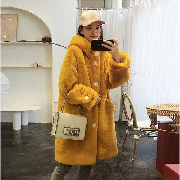 

women's fur & faux winter women coats jacket long coat plus size atificial, Black