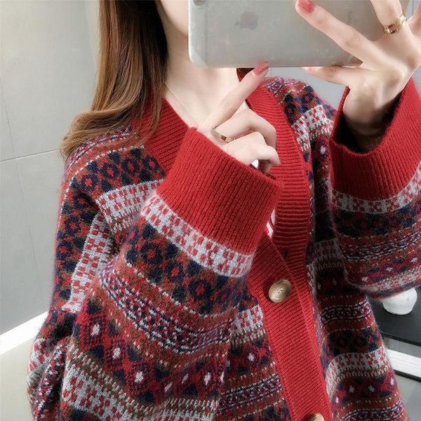 

sweater coat plus size women's loose lazy retro hong kong style knitted cardigan outer top, Black