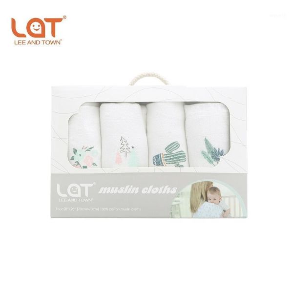 

cloth diapers orginal lat 70*70cm born gauze muslin 4 pack absorbent washable diapers100% cotton baby burp aniamal print1