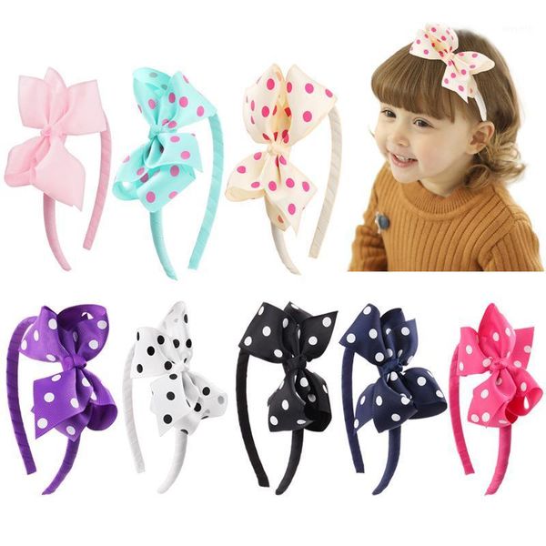 

hair accessories 1pc polka dot girls boutique grosgrain ribbon headband with bows tie band for baby favors, 8 colors1, Slivery;white