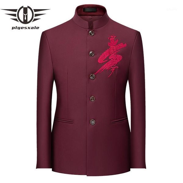 

chinese stand collar blazers for men 2021 fashion embroidery zhongshan blazer suit jacket yellow burgundy black white navy q661, White;black