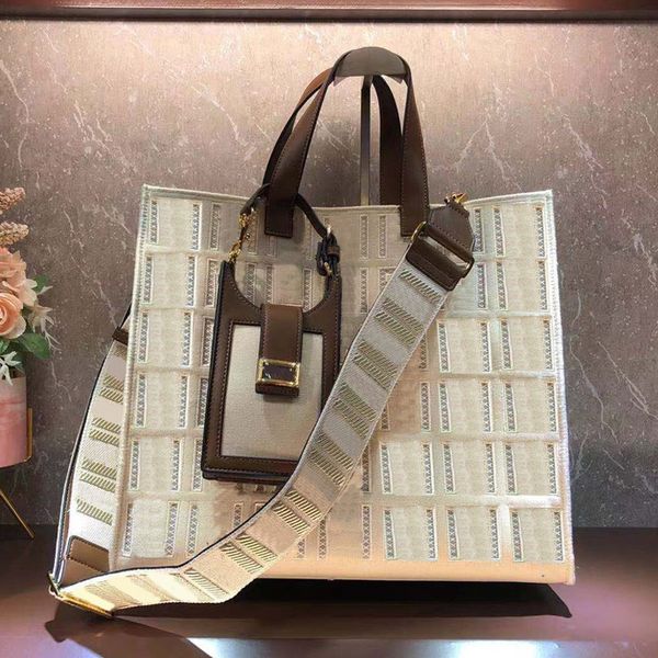 

fandace handbag tote bags shopping bag large capacity package fashion canvas hollow out embroidery letter patchwork color with purse quality