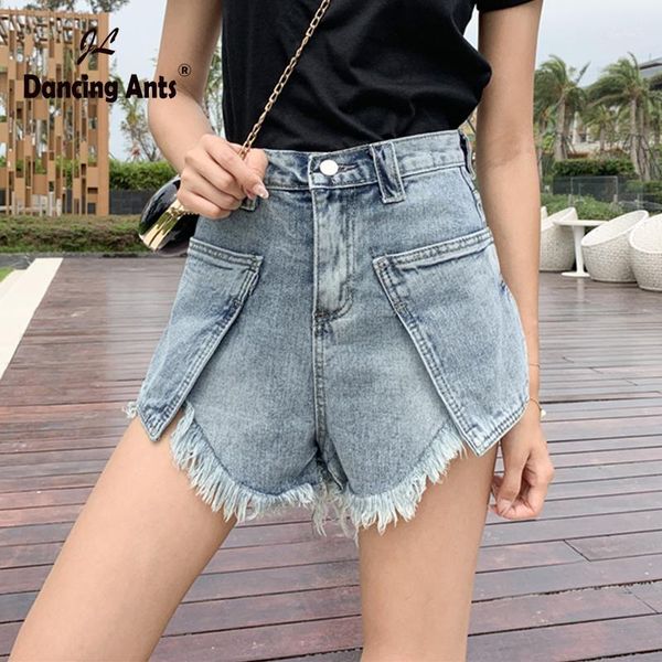 

wide-leg pants jeans shorts women high waist pockets casual female denim shorts ripped1, Blue
