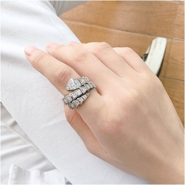 

fashion snake gold rings for women and women iced out rings party wedding engagement jewelry lovers gift with box with box with stamp, Silver