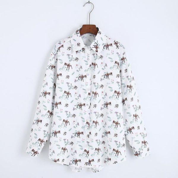 

women loose shirt autumn 2019 new fashion animal prints blouse casual christmas gift clothing modern girl long sleeve shirts, White