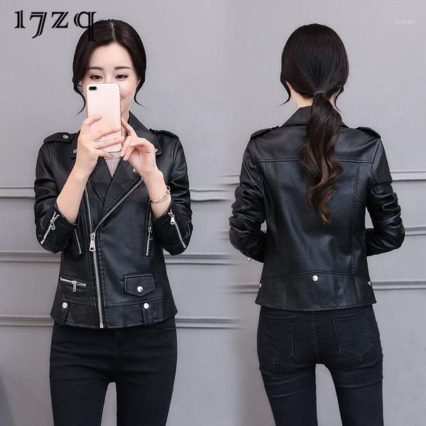 

17zq new fashion leather jacket ladies zip black slim pu leather jacket lapel ladies locomotive large size j82161, Black;brown