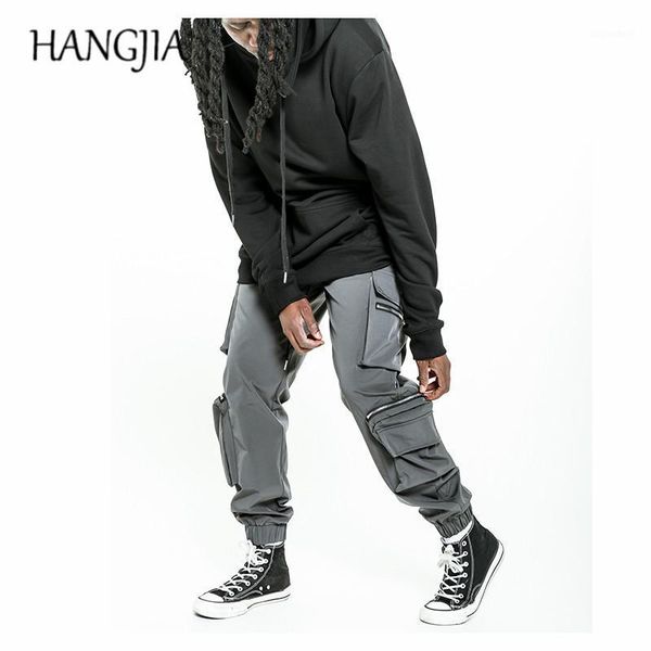 

vintage streetwear cargo joggers pants hip hip men cargo trousers multiple pockets function elasticity drawstring urban-pants1, Black