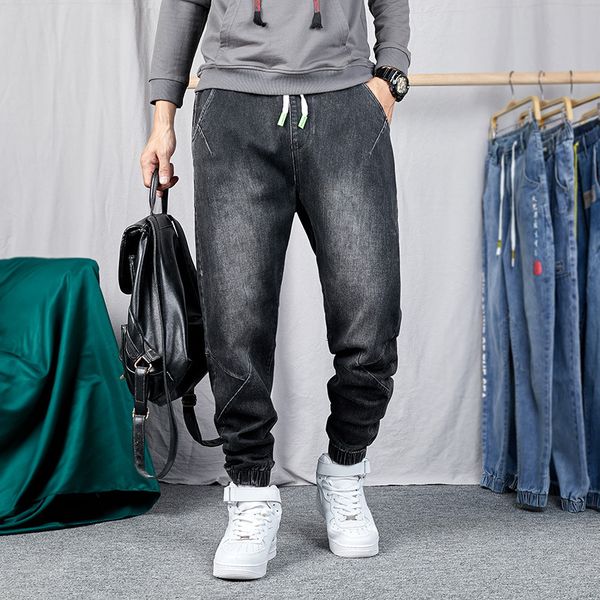 

autumn and winter new fashion brand waist corset harem pants large elastic rope men's jeans, Blue