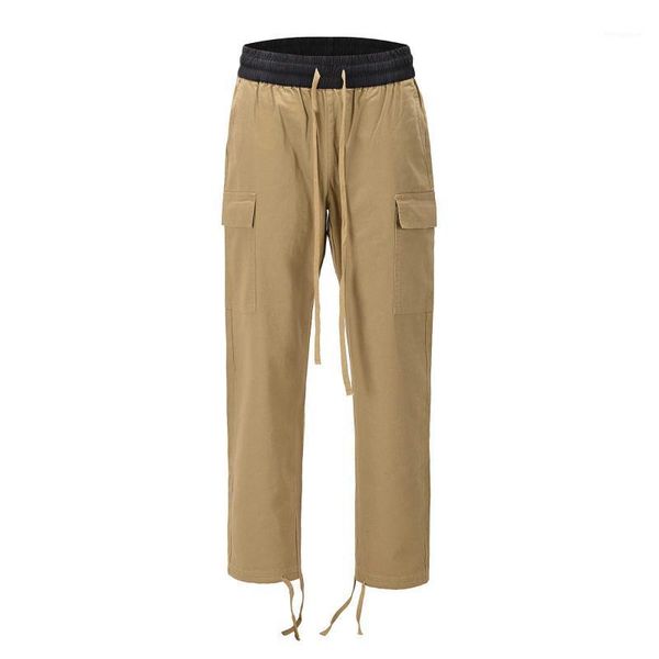 

men hip hop drawstring khaki cargo jogger pants1, Black