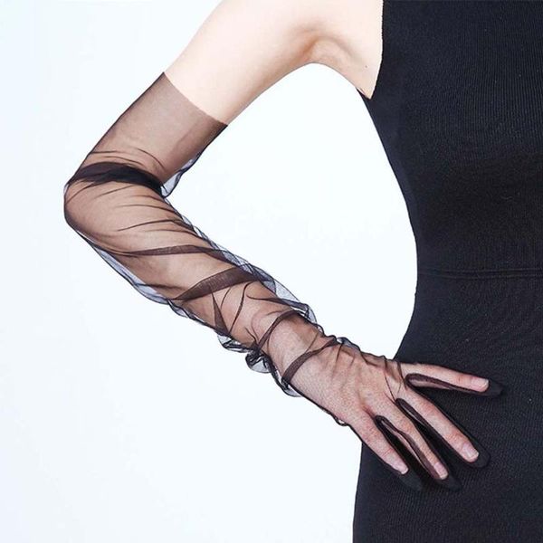 

sheer tulle gloves ultra thin ultra gloves elbow long p shooting accessory halloween for fashion women, Blue;gray