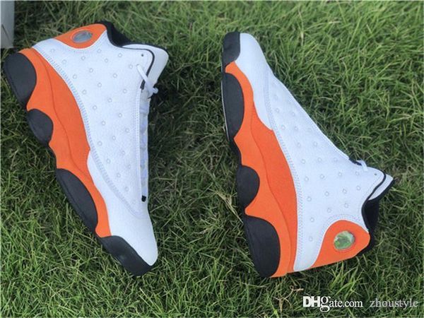 

air authentic 13 starfish sneakers white black starfish orange real carbon fibet retro men outdoor sports shoes with box us 7-13