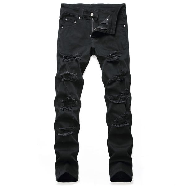 

2020 new men's wear slim hole straight black casual fashion jeans and jeans pants trend qtzv5, Blue