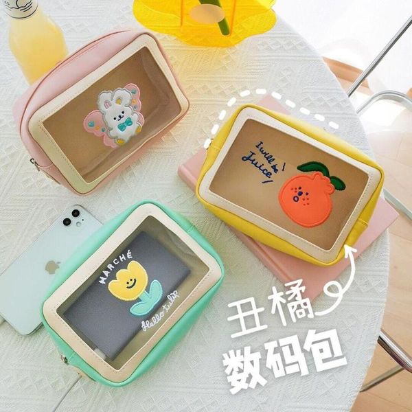 

bentoy fashion bear orange flower make up cosmetic case phone digital bag cute home storage case women makeup bag handbags