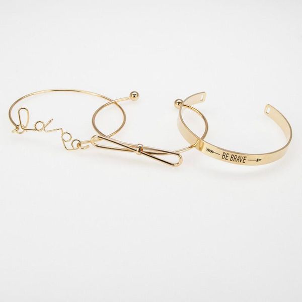 

New hand ornament fashion simple bowknot brave letter open Bracelet Set, Black