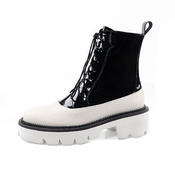 

2020 first layer and winter street fashion leather matching high boots tqpt, Black