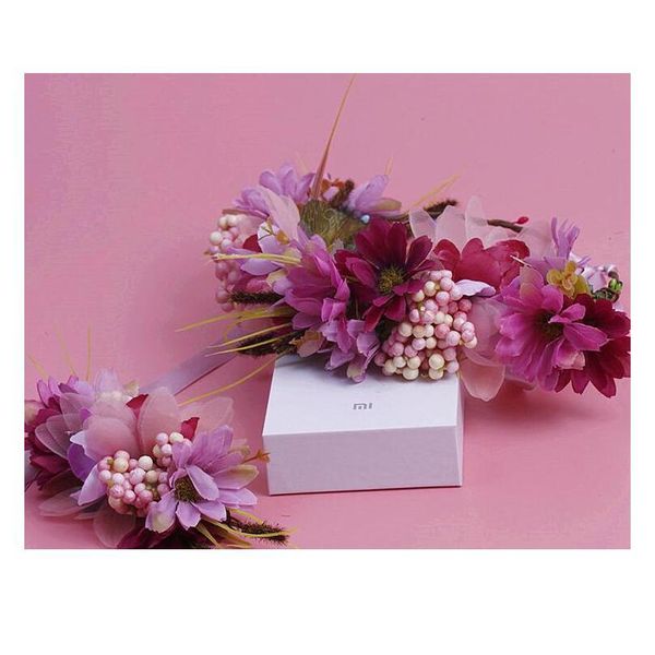 

fast shipping women wedding hair accessories bridal flower wreath headband & wrist kids party flower crown korean girls qylamd