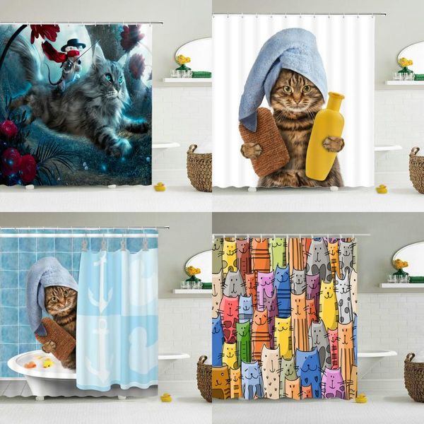 

shower curtains 2021 funny bath curtain home decor waterproof cat dog 3d bathroom 180*180cm creative personality