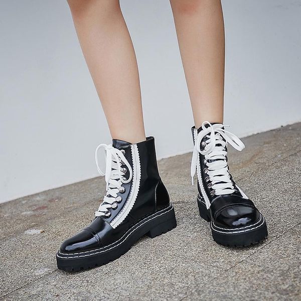 

prova perfetto sale 2020 women boots autumn winter genuine leather lace-up fashion cow flat platform, Black
