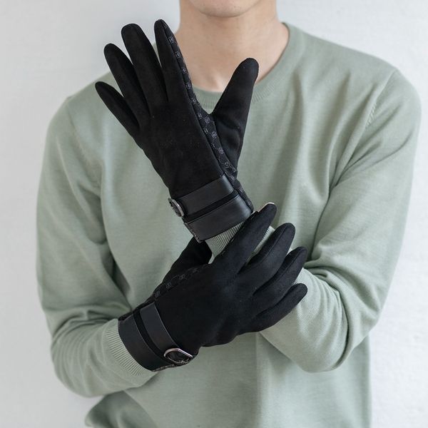 

young men warm in winter, korean version thickened, anti-skid, full finger touch screen, student cotton gloves, cold and wind proof, Blue;gray