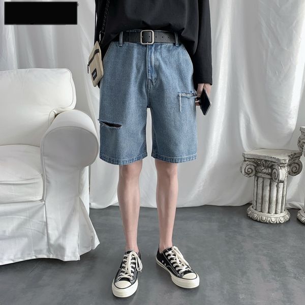 

summer thin cropped shorts denim shorts men's loose cropped nine pants nine pantsunderwear ankle-length pants men's versatile tren, Blue